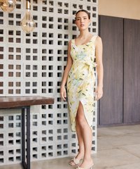 Cassa Floral Overlay Midi Dress in Yellow Women's Apparel Online