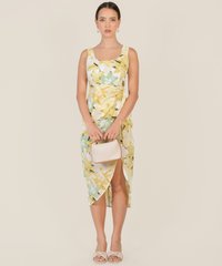 Cassa Floral Overlay Midi Dress in Yellow Women's Clothing Online