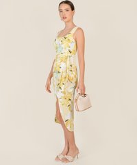 Cassa Floral Overlay Midi Dress in Yellow Female Fashion Online
