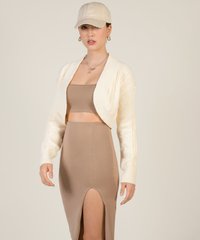 Vallea Cable Knit Bolero Sweater in Cream Women's Clothing Online