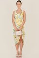 Cassa Floral Overlay Midi Dress in Yellow Women's Clothing Online