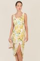 Cassa Floral Overlay Midi Dress in Yellow Online Women's Fashion