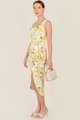 Cassa Floral Overlay Midi Dress in Yellow Female Fashion Online