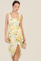 Cassa Floral Overlay Midi Dress in Yellow Ladies Clothes Online