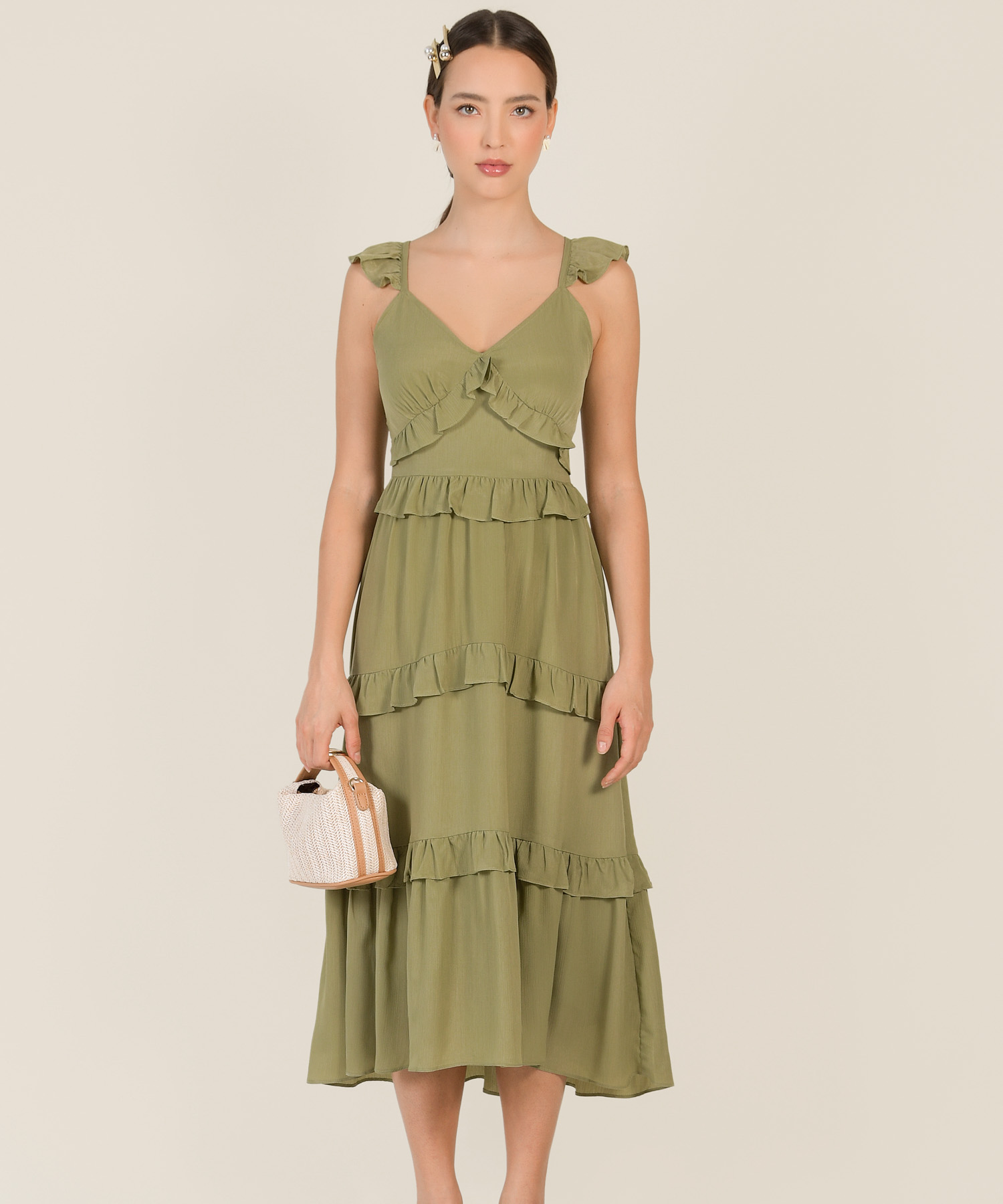 Solange Ruffle Maxi in Green Women's Clothing Online