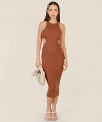 Asceno Cutout Knit Dress in Brown Online Women's Fashion