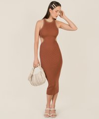 Asceno Cutout Knit Dress in Brown Online Clothes Singapore Shopping