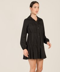 Ballad Tiered Shirtdress in Black Fashion Online Store