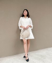 Ballad Tiered Shirtdress in White Fashion Online Store