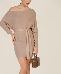 Brill Belted Knit Dress in Rose Beige Casual Women's Wear