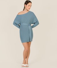 Brill Belted Knit Dress in Blue Blogshop Singapore Online