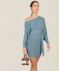 Brill Belted Knit Dress in Blue Online Clothes Singapore Shopping