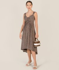 Sabine Floral Midi Dress in Brown Women's Clothing Online
