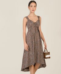 Sabine Floral Midi Dress in Brown Online Clothes Singapore Shopping