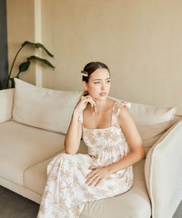 Tullerie Toile Print Smocked Maxi in Tan Women's Dresses Online