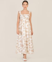 Tullerie Toile Print Smocked Maxi in Tan Online Dress Singapore