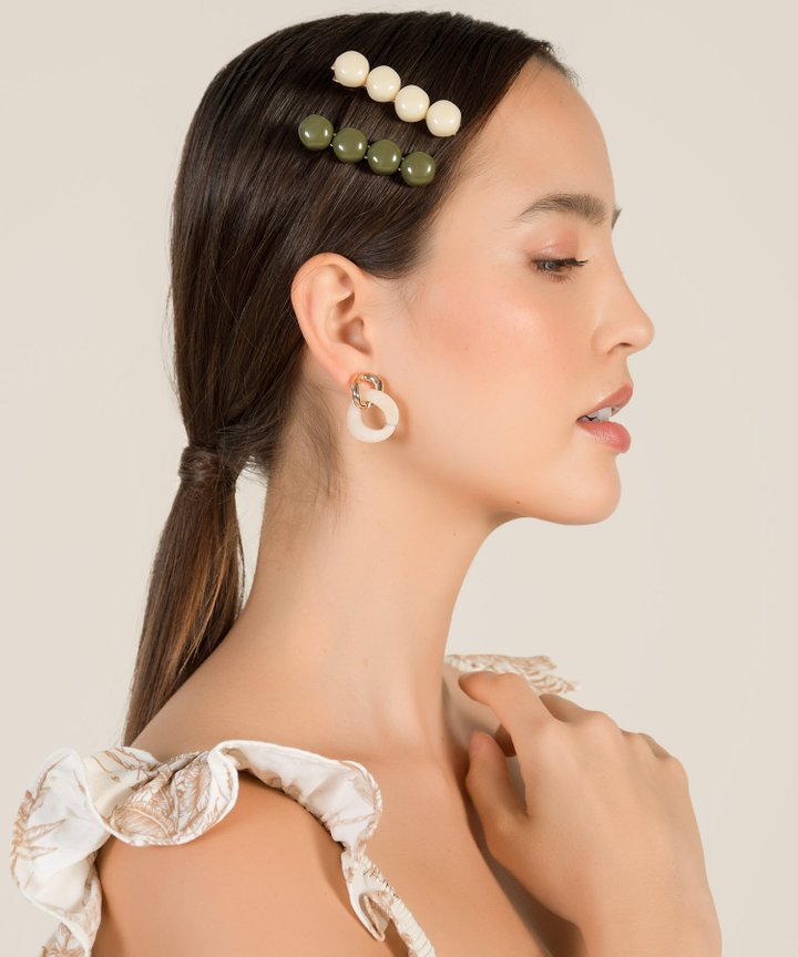 Americano Frosted Resin Pendant Earrings - Ivory