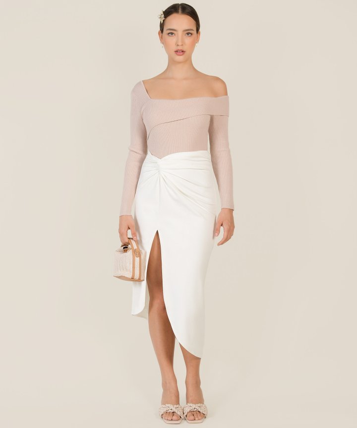 Louella Knot Midi Skirt - White