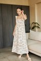 Tullerie Toile Print Smocked Maxi in Tan Online Clothes Singapore Shopping