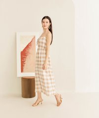 Bonne Checkered Maxi Dress in Honey Beige Women's Apparel Online