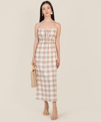 Bonne Checkered Maxi Dress in Honey Beige Online Women's Fashion
