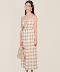 Bonne Checkered Maxi Dress in Honey Beige Casual Women's Wear