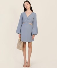Jeannolin Ruched Cutout Dress in Blue Florentine Women's Clothing Online