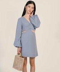 Jeannolin Ruched Cutout Dress in Blue Florentine Blogshop Singapore Online