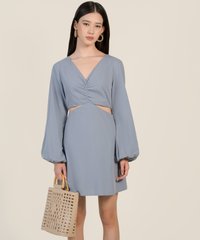 Jeannolin Ruched Cutout Dress in Blue Florentine Office Wear Women Online