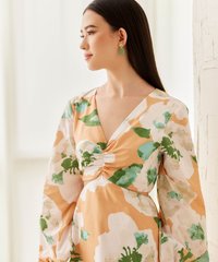 Jeannolin Ruched Cutout Dress in Peachy Darling Online Clothes Singapore Shoppin