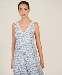 Swansea Floral Crochet Trim Maxi Dress in Blue Online Clothes Singapore Shopping