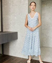 Swansea Floral Crochet Trim Maxi Dress in Blue Online Women's Fashion