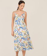 Vallea Floral Abstract Cowl Neck Midaxi in Bluebell Women's Dresses Online