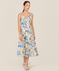 Vallea Floral Abstract Cowl Neck Midaxi Dress in Bluebell Women's Apparel Online