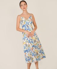 Vallea Floral Abstract Cowl Neck Midaxi Dress in Bluebell Online Clothes Singapo