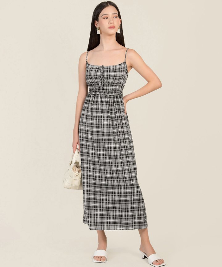 Bonne Checkered Maxi Dress - Black