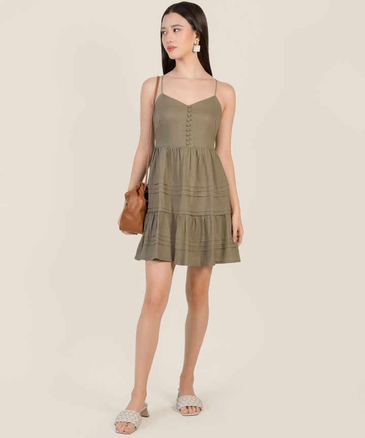 Charlie Button Linen Mini - Moss