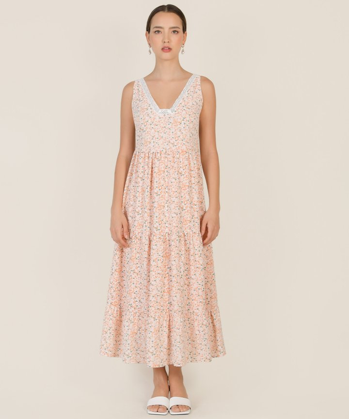 Swansea Floral Crochet Trim Maxi Dress - Cantaloupe