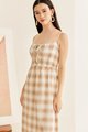 Bonne Checkered Maxi Dress in Honey Beige Fashion Online Store