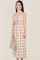 Bonne Checkered Maxi Dress in Honey Beige Casual Women's Wear
