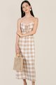 Bonne Checkered Maxi Dress in Honey Beige Office Wear Women Online