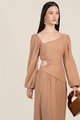 Kismet Cutout Gathered Midi Dress in Rose Beige Online Clothes Singapore Shoppin