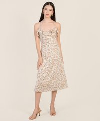 Luna Floral Ruffle Midi in Cream Women's Dresses Online