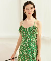 Luna Floral Ruffle Midi in Kelly Green Women's Dresses Online