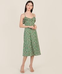 Luna Floral Ruffle Midi in Kelly Green Online Clothes Singapore Shopping