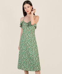Luna Floral Ruffle Midi in Kelly Green Casual Women's Wear