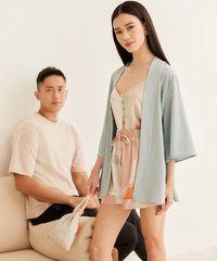 Female model in Abstract Kimono and Male model in Men's T-shirt Online