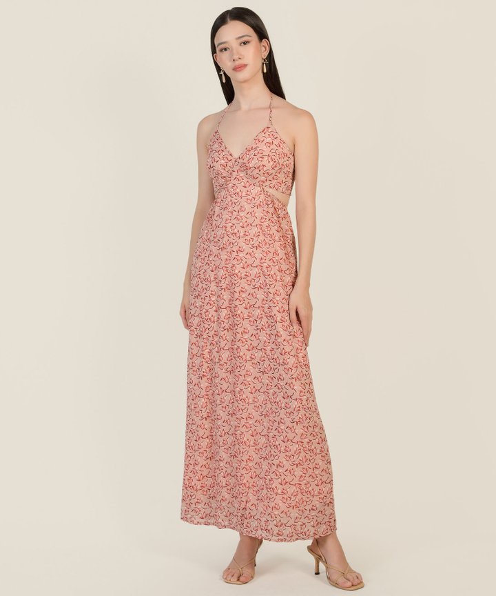 Kenza Floral Cutout Maxi Dress - Red Frangipani