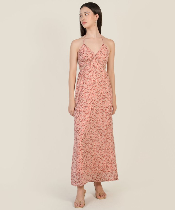 Kenza Floral Cutout Maxi Dress - Red Frangipani