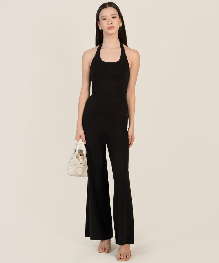 Kira Halter Knit Top - Black